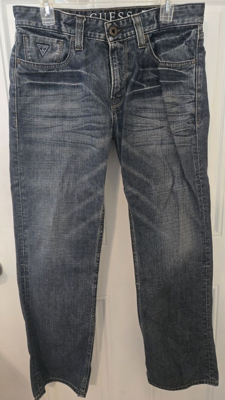 Guess Jeans Men’s 32 Straight Leg Blue Distressed  Los Angeles